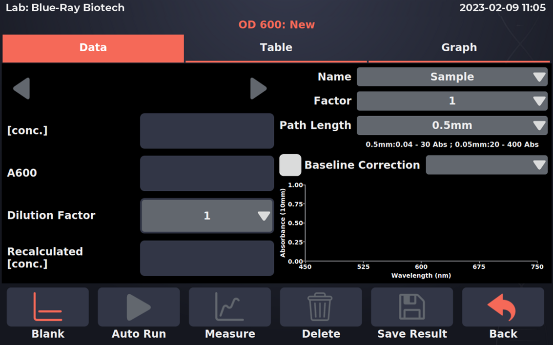 EzDrop 1000C OD600 Measurement Interface